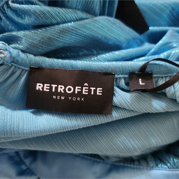 Retrofete Tova Dress in Aqua Blue Size Large NWT Metallic Sleeveless V Neck - Picture 11 of 14